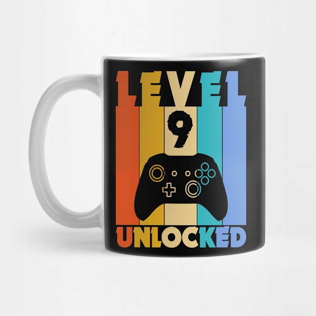 Level 9 Unlocked Funny Video Gamer Birthday Novelty T-Shirt by MekiBuzz Graphics